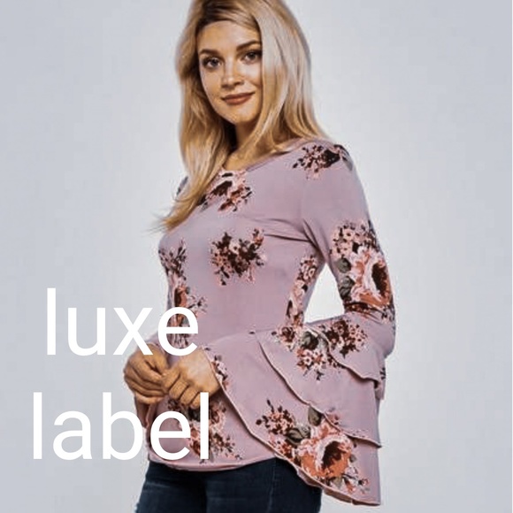 Ava Floral Ruffle Sleeve Top (Mauve Pink) - Picture 2 of 5